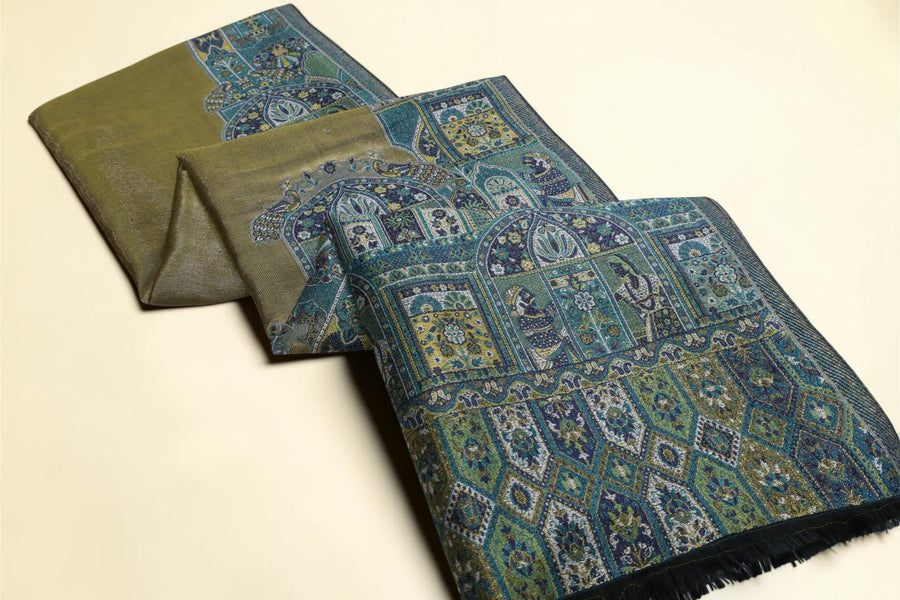 Heritage Moonlight Kani Border luxury stole 28 × 80 inches – Maharaja