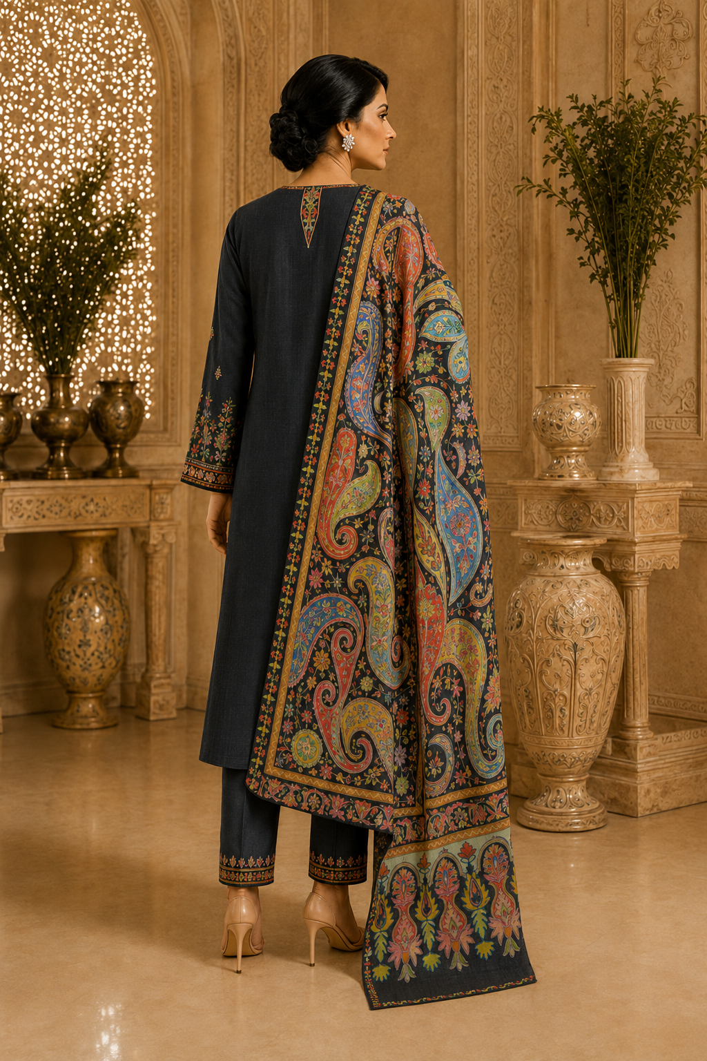 Midnight Paisley Elegance Shawl