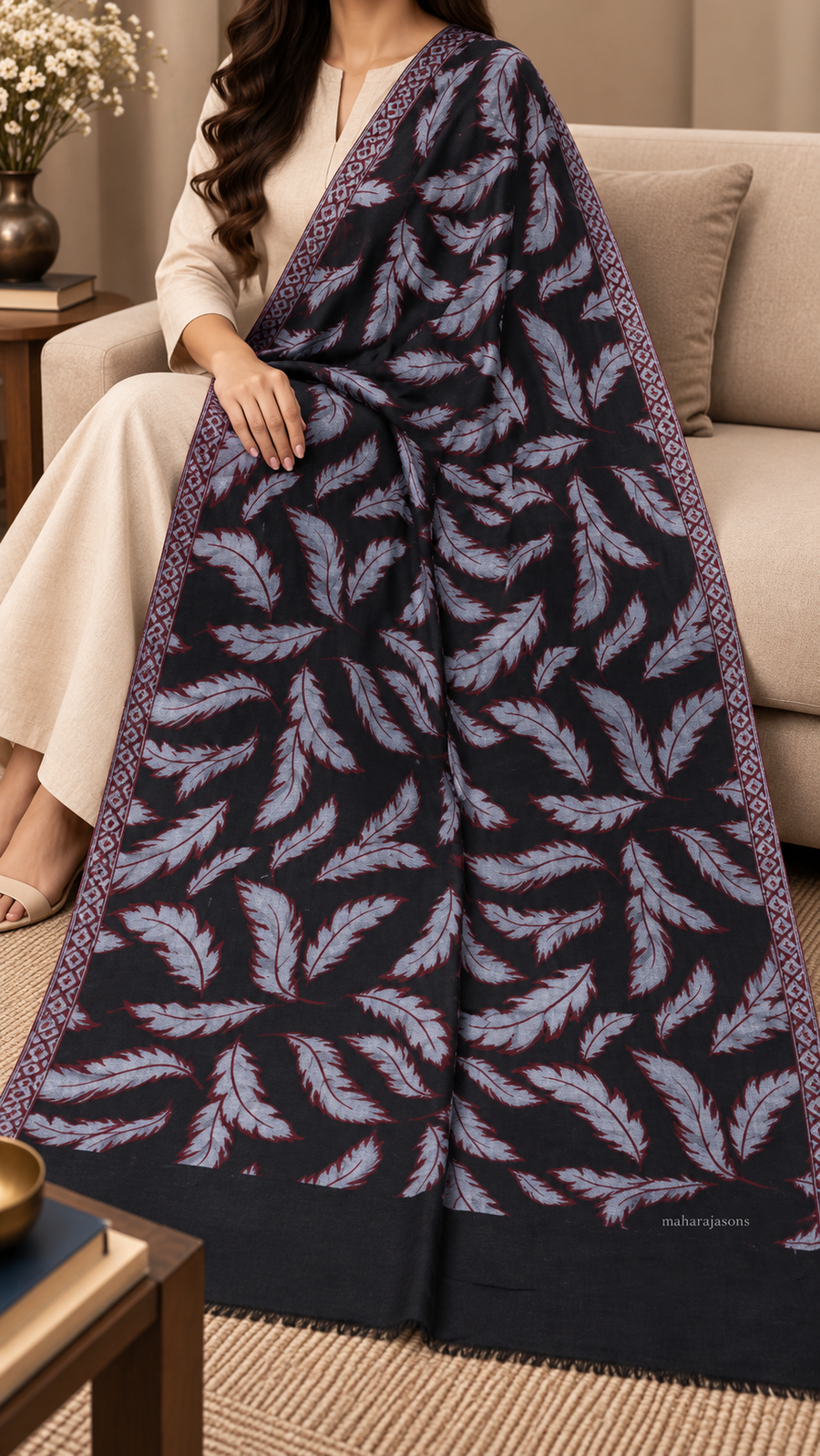 Luxury Toosh Leaf stole 28 × 80 inches – Maharaja