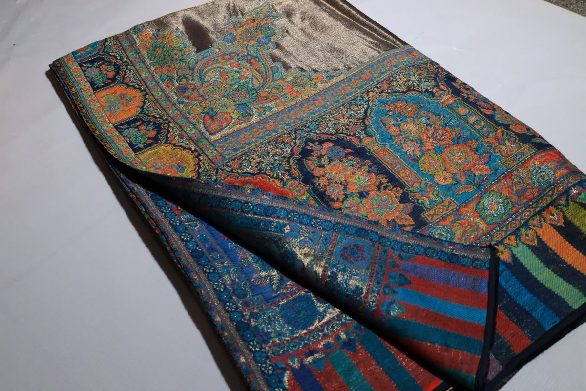Royal Heritage Floral Shawl – Teal & Rust