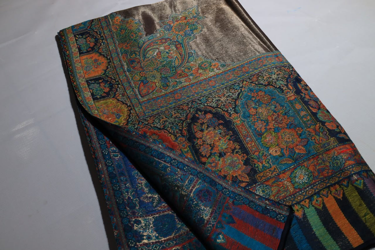 Royal Heritage Floral Shawl – Teal & Rust